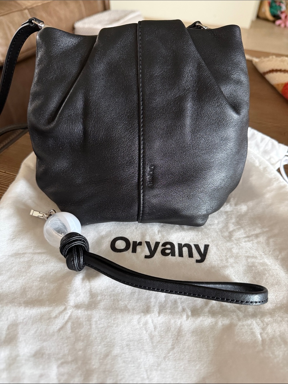 orYANY Black Leather Drawstring Crossbody